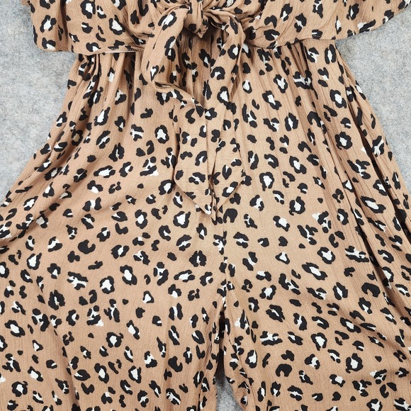 Mustard Seed Jumpsuit Women Small Allover Leopard Print Wide Leg V Neck Elastic - Picture 11 of 15